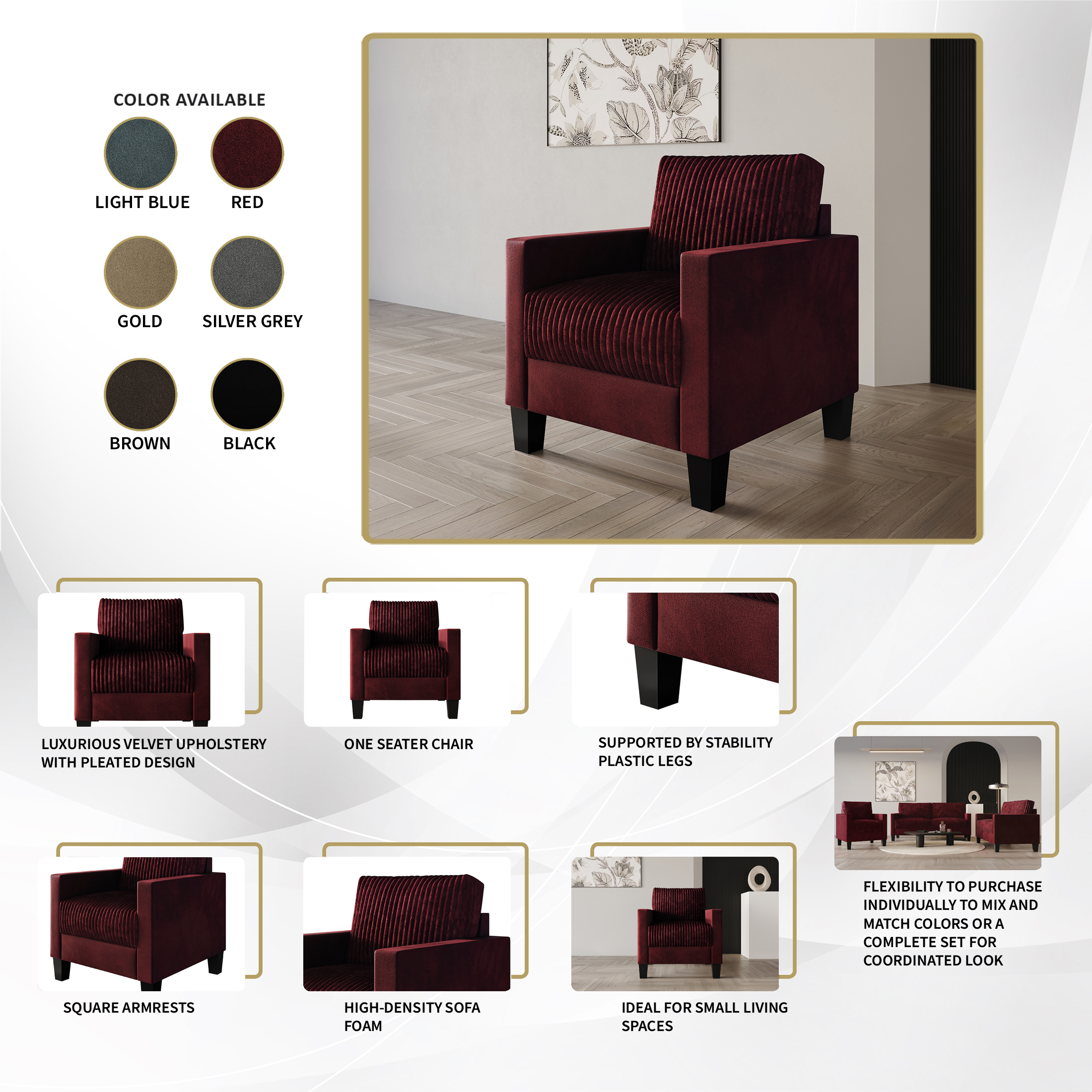 Castle Place Contemporary Corduroy Velvet Chair, Black