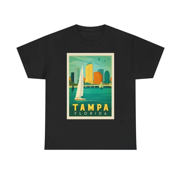 Tampa Florida Vintage Sailing Coastal Beach Travel Souvenir Unisex T-Shirt A12506, up to size 5XL