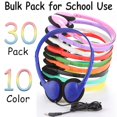 thumbnail image 2 of Ladont Paquete de 30 auriculares para niños a granel para aula escolar, auriculares con cable para niños, estudiantes, niños, adolescentes, niños, niñas, venta al por mayor, auriculares multicolores d, 2 of 5