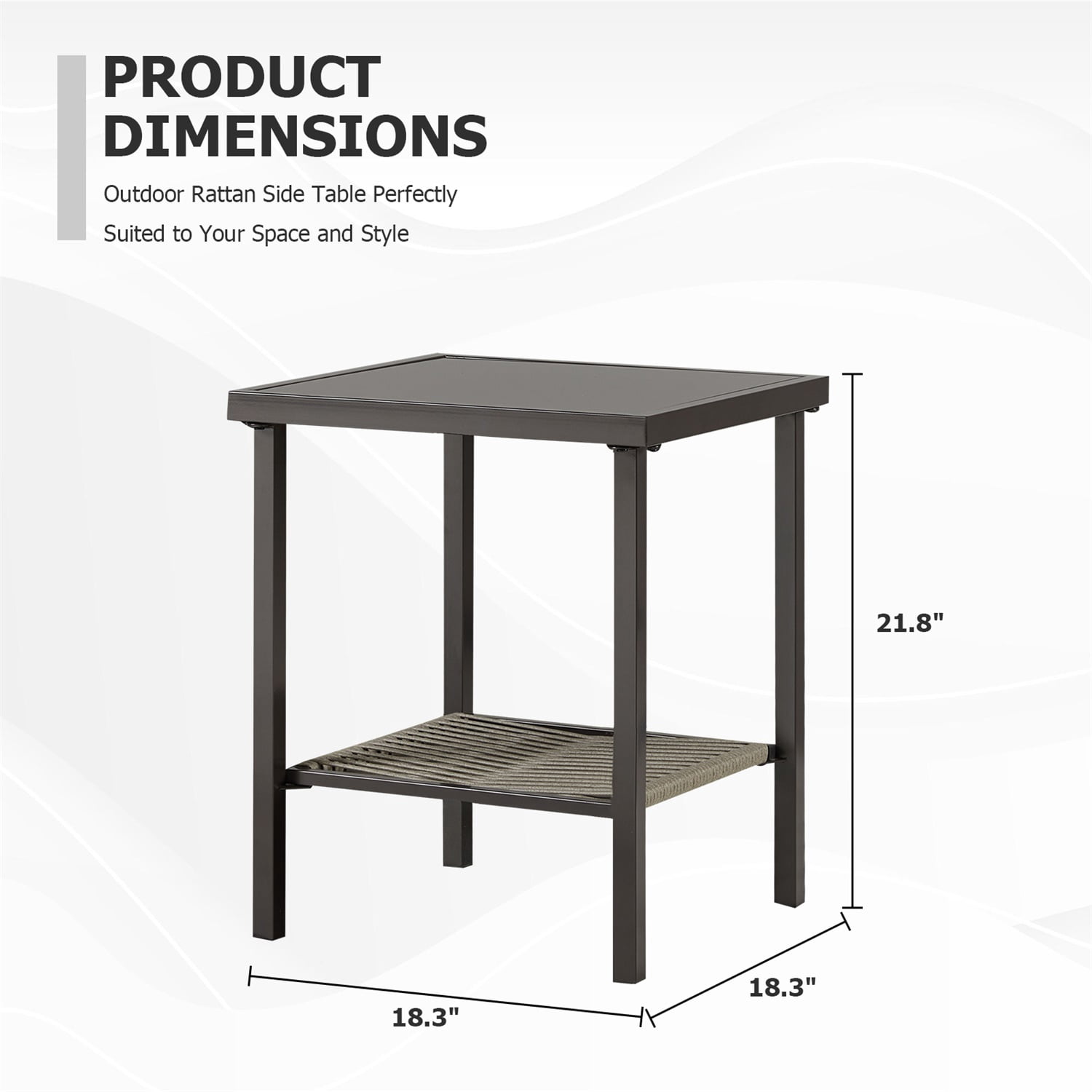 Hommoo Outdoor Wicker Side Table, Rattan Patio Table Square End Table for Pool Balcony Deck Porch Lawn Backyard, Dark Gray