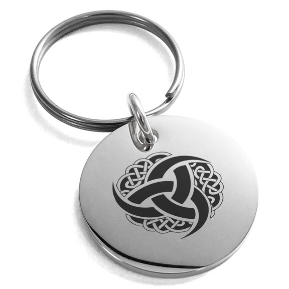 Stainless Steel Triskelion Odin's Horn Knot Viking Engraved Small Medallion Circle Charm Keychain Keyring