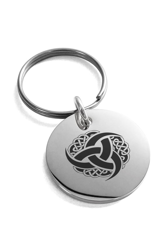 Stainless Steel Triskelion Odin's Horn Knot Viking Engraved Small Medallion Circle Charm Keychain Keyring
