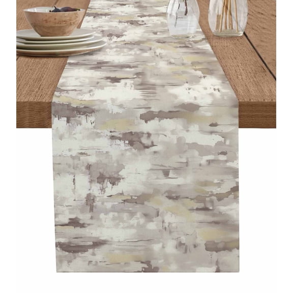 Ldtrchee Abstract Brown Table Runner 36 Inches, Retro Country Rustic Street Oil Paint Art Bed Runner Dresser Scarves Tabletop for Indoor Outdoor Parties/Ceremony/Banquet, 13"x 36"