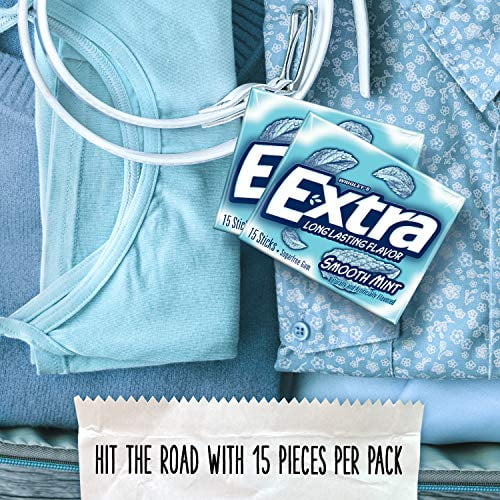 EXTRA Gum Smooth Mint Chewing Gum, 15 Pieces (Pack of 10)