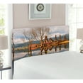 thumbnail image 2 of Balinese Headboard, Forest Trees Building Cloudy Sky Reflection on Tamblingan Lake Bali Landscape, Upholstered Decorative Metal Bed Headboard with Memory Foam, Twin Size, Brown and Grey, by Ambesonne, 2 of 4