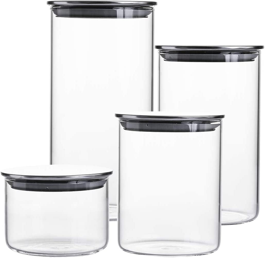 Glass Storage Jar with Airtight Stainless Steel Lids / Clear Glass Canisters Set