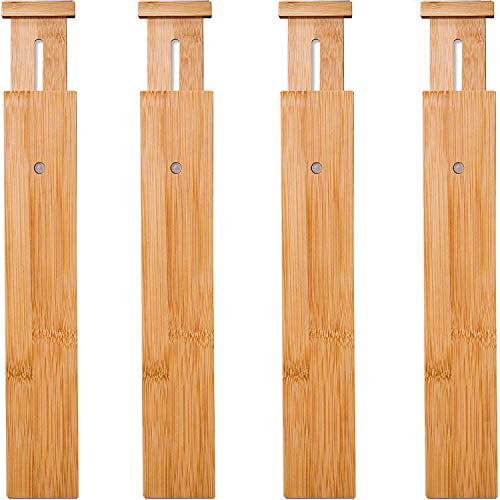 Baby Drawer S:6cm High, 34~43cm Dresser Mfmiudole 4 Pack Bamboo Drawer Dividers Bedroom Expandable Spring Loaded Bamboo Kitchen Utensil Organizer Separators for Kitchen 