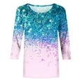 thumbnail image 5 of Clearance Rciityk Womens Summer 3/4 Sleeve Shirts Round Neck Printed Trendy Tops Casual Loose Pullover Blouses - Fall Savings Clearance, 5 of 5