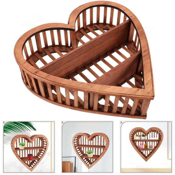 IDEANATEGRATE Heart Shaped Wall Mounted Wood Shelf Light Brown 1Pcs 15.0X15.0X3.9in