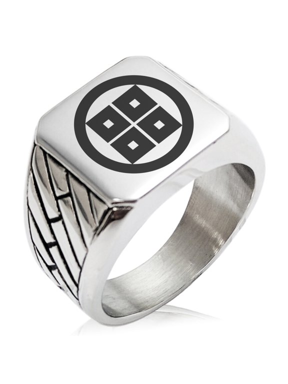 Stainless Steel So Samurai Crest Geometric Pattern Biker Style Polished Ring