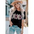 thumbnail image 4 of ABPHQTO Camiseta negra con estampado de letras de leopardo XOXO para mujer, 4 of 5