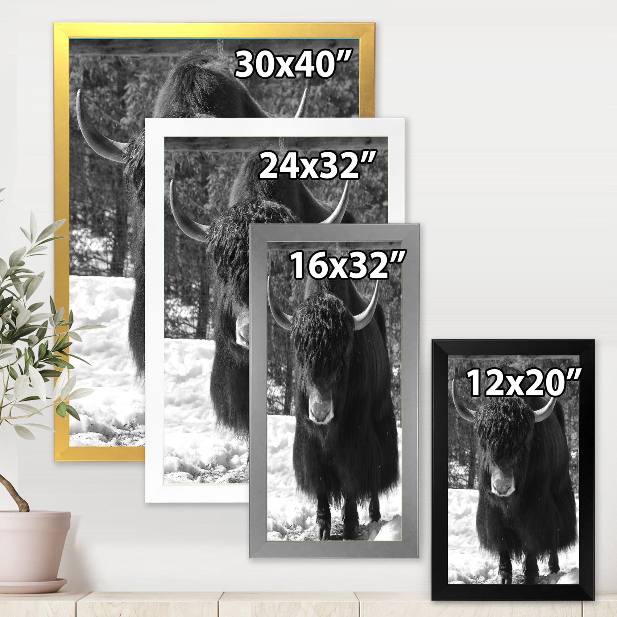 Designart 'Portrait Of Monochrome Wild Bull In Winter Forest I' Farmhouse Framed Art Print