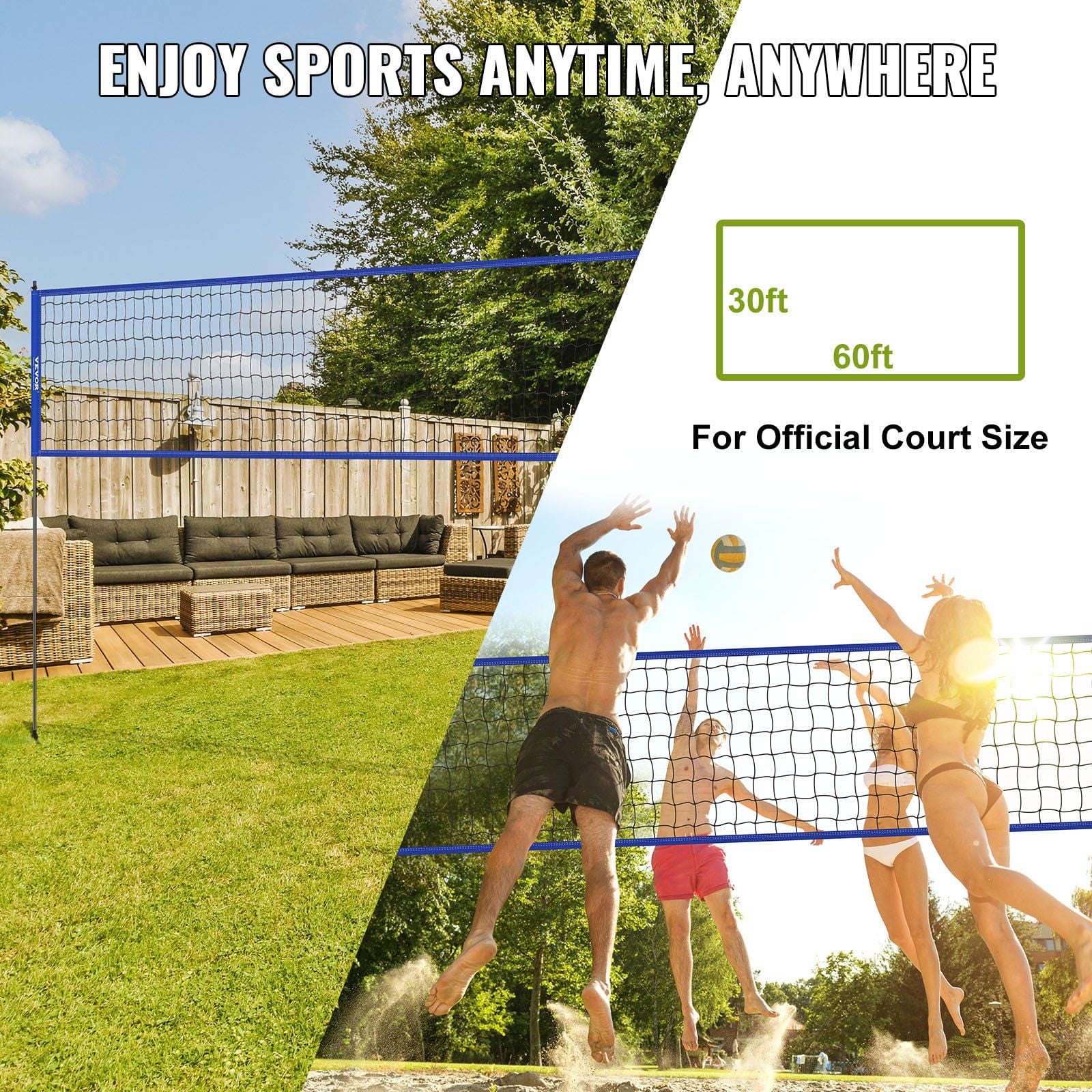 Heavy Duty Volleyball Set for Backyard & Beach - Adjustable Steel Frame, Premium Net, PVC Ball & Pump Included