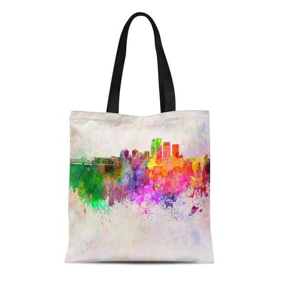 HATIART Canvas Tote Bag Kentucky Louisville Skyline in Watercolor United States North America Reusable Handbag Shoulder Grocery Shopping Bags