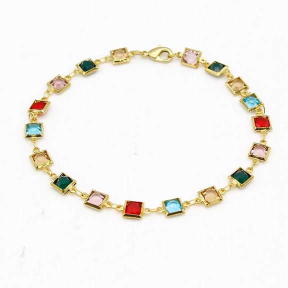 18K Gold Filled High Polish Finsh  Gold and Multi Color Dark Square Crystal  Anklet