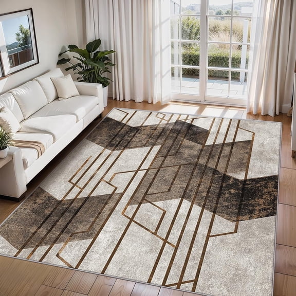 Modern Geometric Area Rugs, Abstract Carpet, Washable Non Slip Low Pile Soft Rug for Living Room Bedroom Decor Mat 2ftx3ft