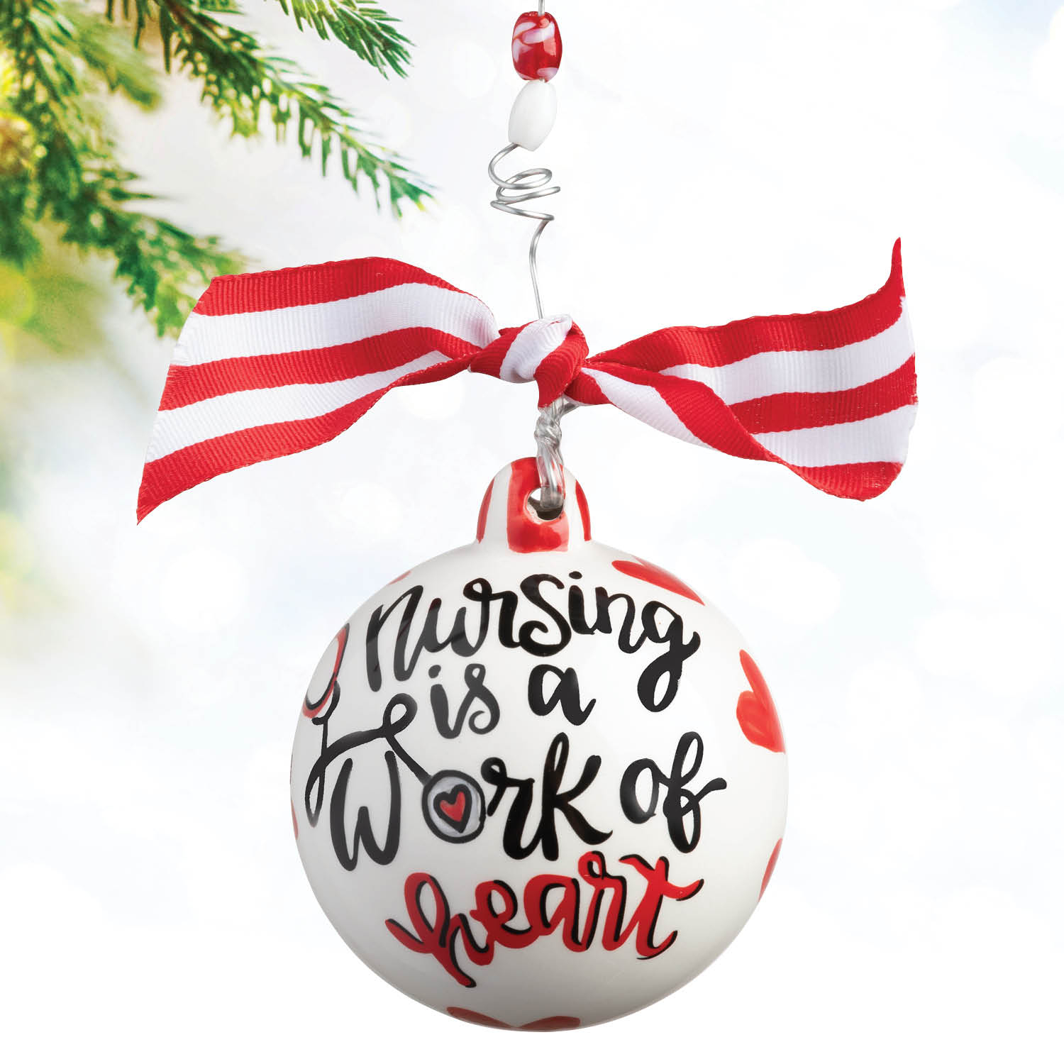 Personalized Nursing is a Work of Heart Christmas Ball Ornament