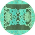 thumbnail image 1 of Ahgly Company Machine Washable Indoor Round Abstract Turquoise Blue Modern Area Rugs, 8' Round, 1 of 4
