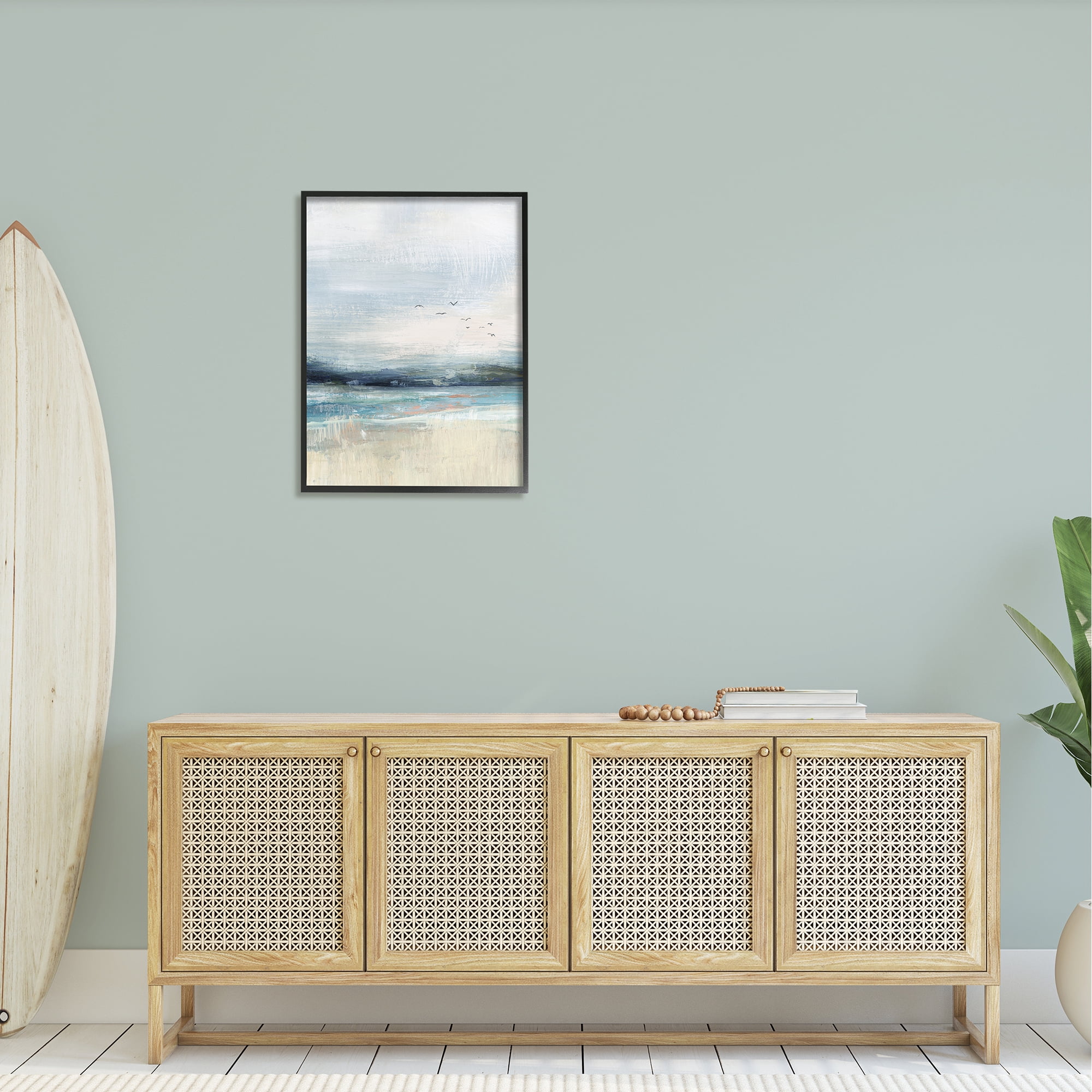 Stupell Brushed Ocean Seagulls Landscape Landscape Painting Black Framed Art Print Wall Art