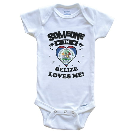 

Someone In Belize Loves Me Belizean Flag Heart Baby Bodysuit