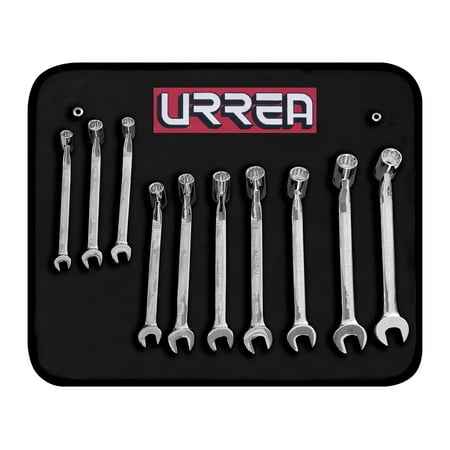 URREA Metric full-polished flex head wrench set, 10 pieces.