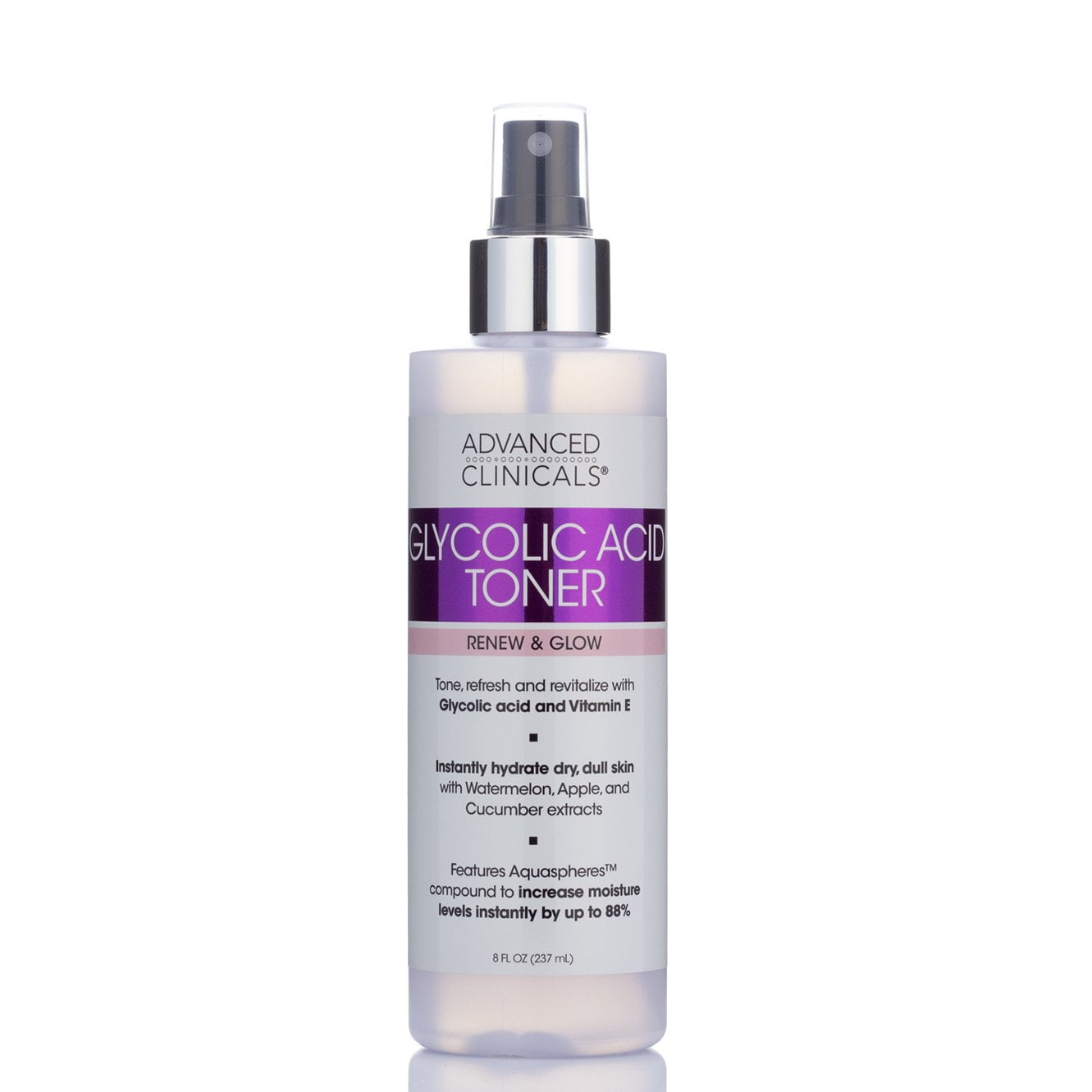 Advanced Clinicals Glycolic Acid Renew & Glow Toner. Hydrating Facial Mist. 8 fl oz Advanced Clinicals Glycolic Acid Renew & Glow Toner. Hydrating Facial Mist. 8 fl oz