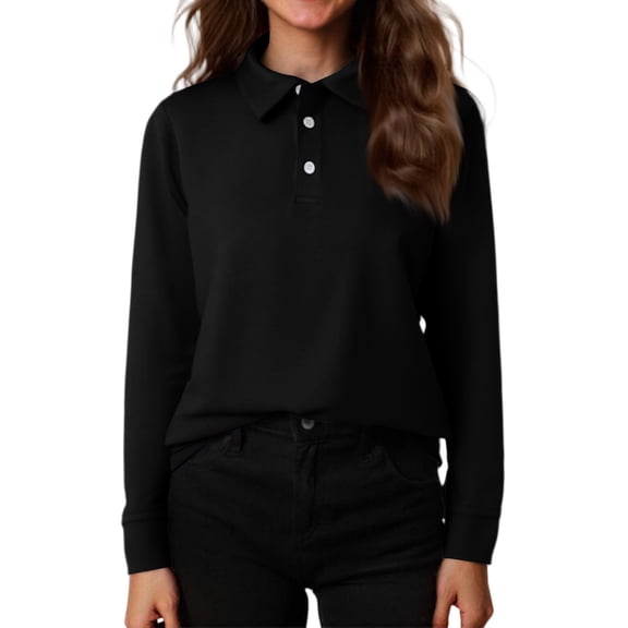 Lumtrix Girls Polo Shirts Long Sleeve Casual School Uniform Collared Button Down Cotton Tops Work T ShirtBlack 110