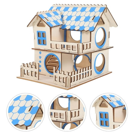 LULULION Small House Log Wood Hamster Home Natural Style 1Pack