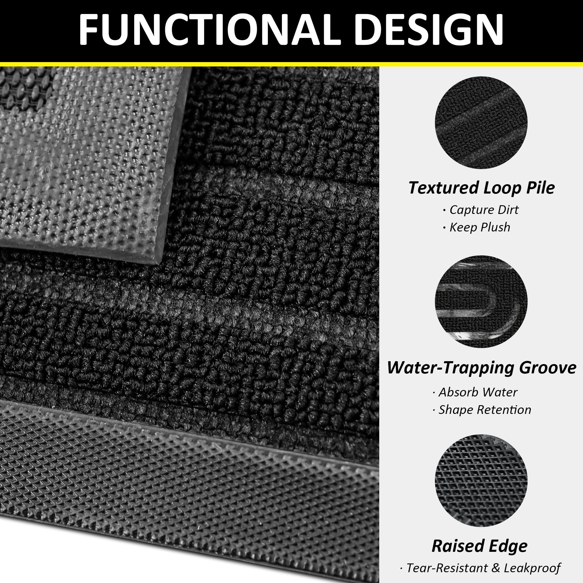 Vaparinckl Outdoor Mat, Non Slip 24"x36" Doormat, Front Door Welcome Mat, Absorbent Rubber, Low Profile Dirt Trapper Indoor Rug For Entryway & Outside Entrance, Black