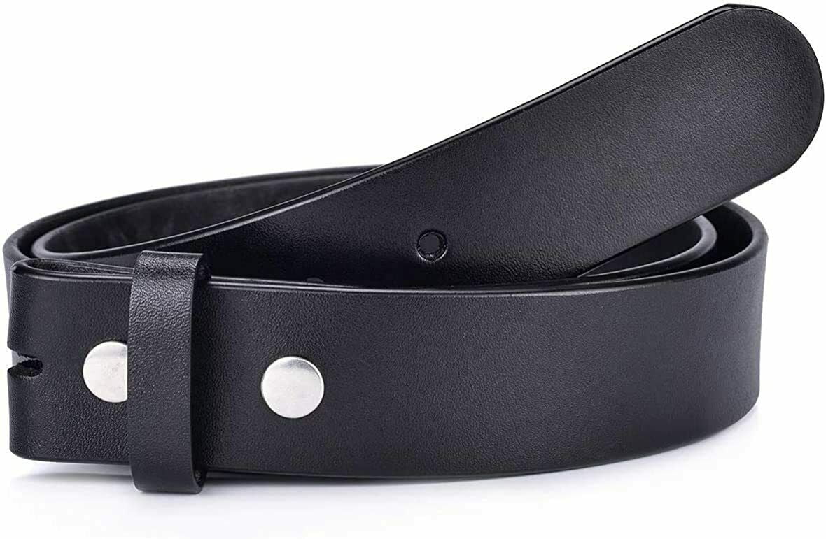 38mm Mens Solid Strap Genuine Leather Belt Replace Without Pin Buckle Snaps