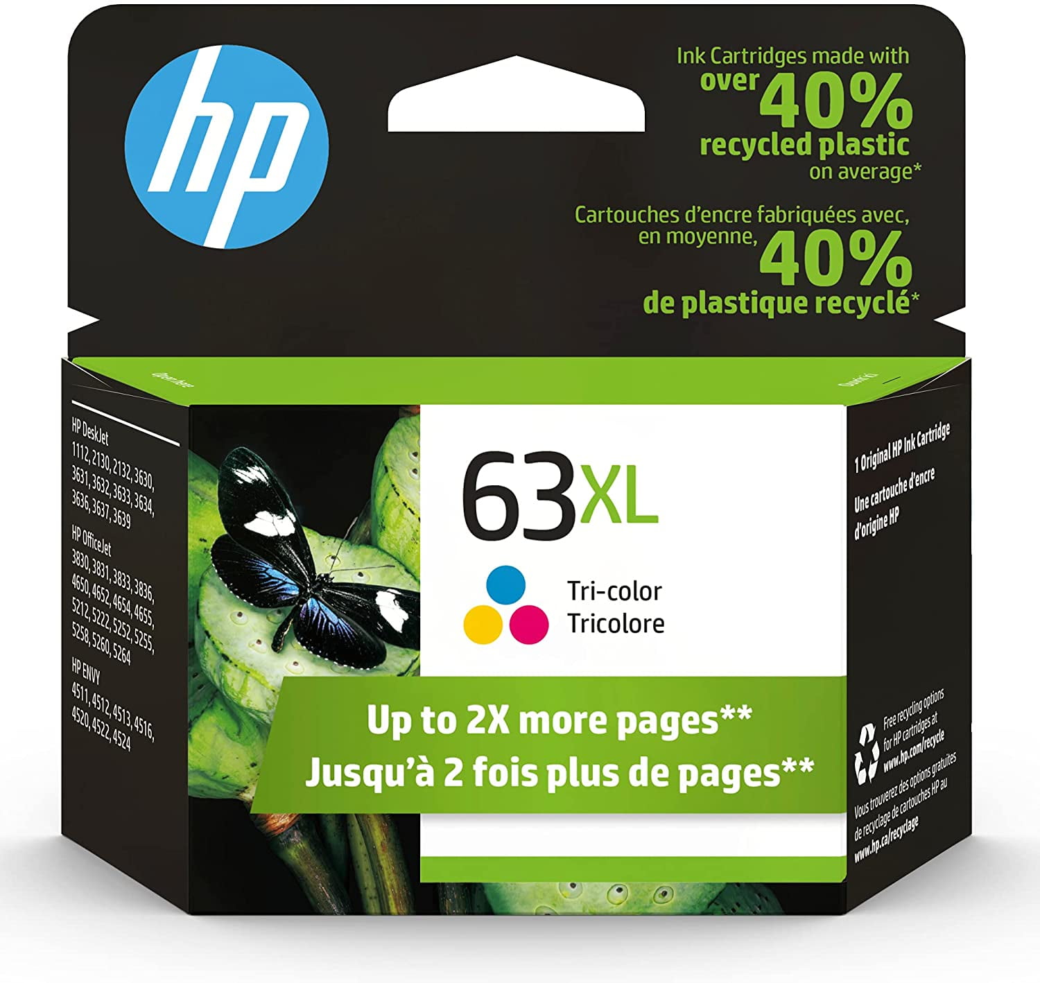 HP 63XL High Yield Ink Cartridge, Black and Tri-Color, Cyan