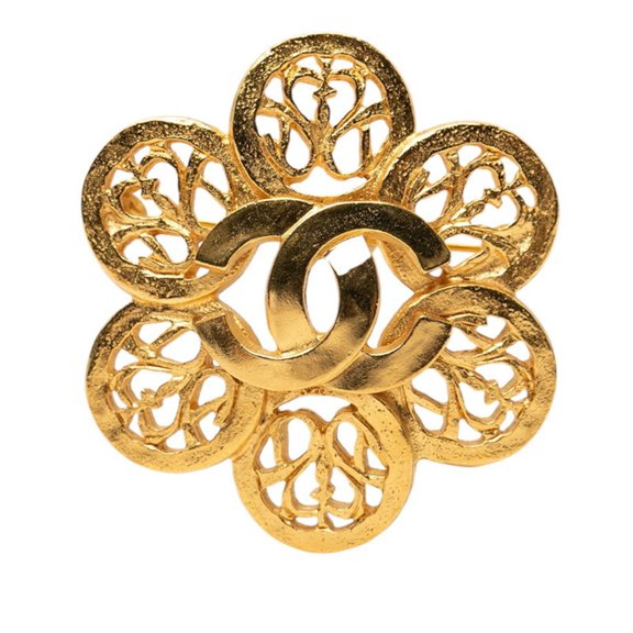Pre-Owned Chanel Coco Mark Flower Motif Vintage Brooch, 95A Stamp, Gold Plated, Women's CHANEL