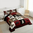 thumbnail image 4 of Feelyou Rustic Farmhouse Bear Bedding Comforter Set, Reindeer Moose Wildlife Twin Comforter Sets, Black Red Square Plaid Reversible Bedding Set, Luxury Bedroom Decor, 2-Piece, 4 of 9