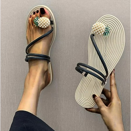 

Women Shoes Women Simple Comfy Sandals Shoes Summer Fashion Flat Pineapple Casual Sandals Black 8