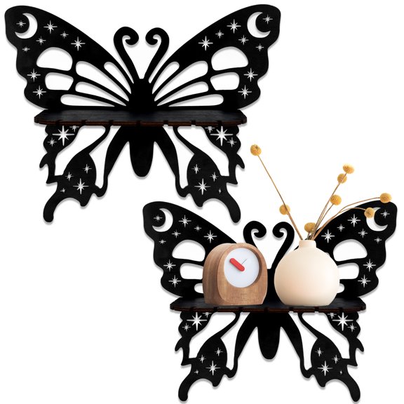 2Pcs Butterfly Floating Shelf Space Saving Butterfly Display Shelf Easy to Install Decorative Wall Shelf Hollow Wall Floating Shelf Storage Shelf for Home Decoration Storage