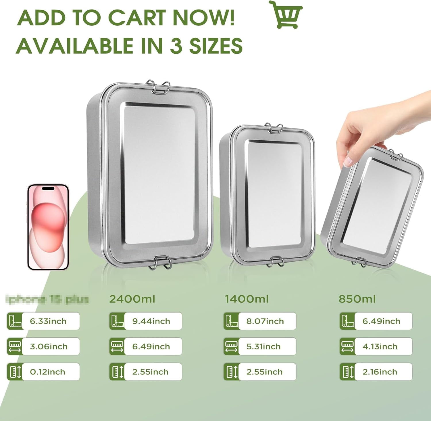 304 Stainless Steel Bento Box 3 Pack Stainless Steel Containers With Lids,Stainless Steel Food Storage Containers for Lunch Picnic Soup Salad Leftover