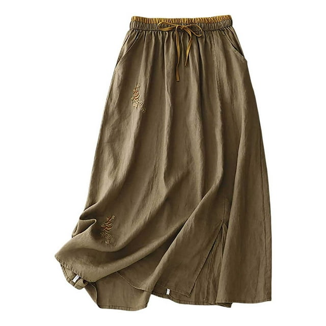 A Line Skirt With Color Block Design Embroidery And Tie Detail For Casual Vacation Shopping And Party Wear Comfortable And Versatile Fashion