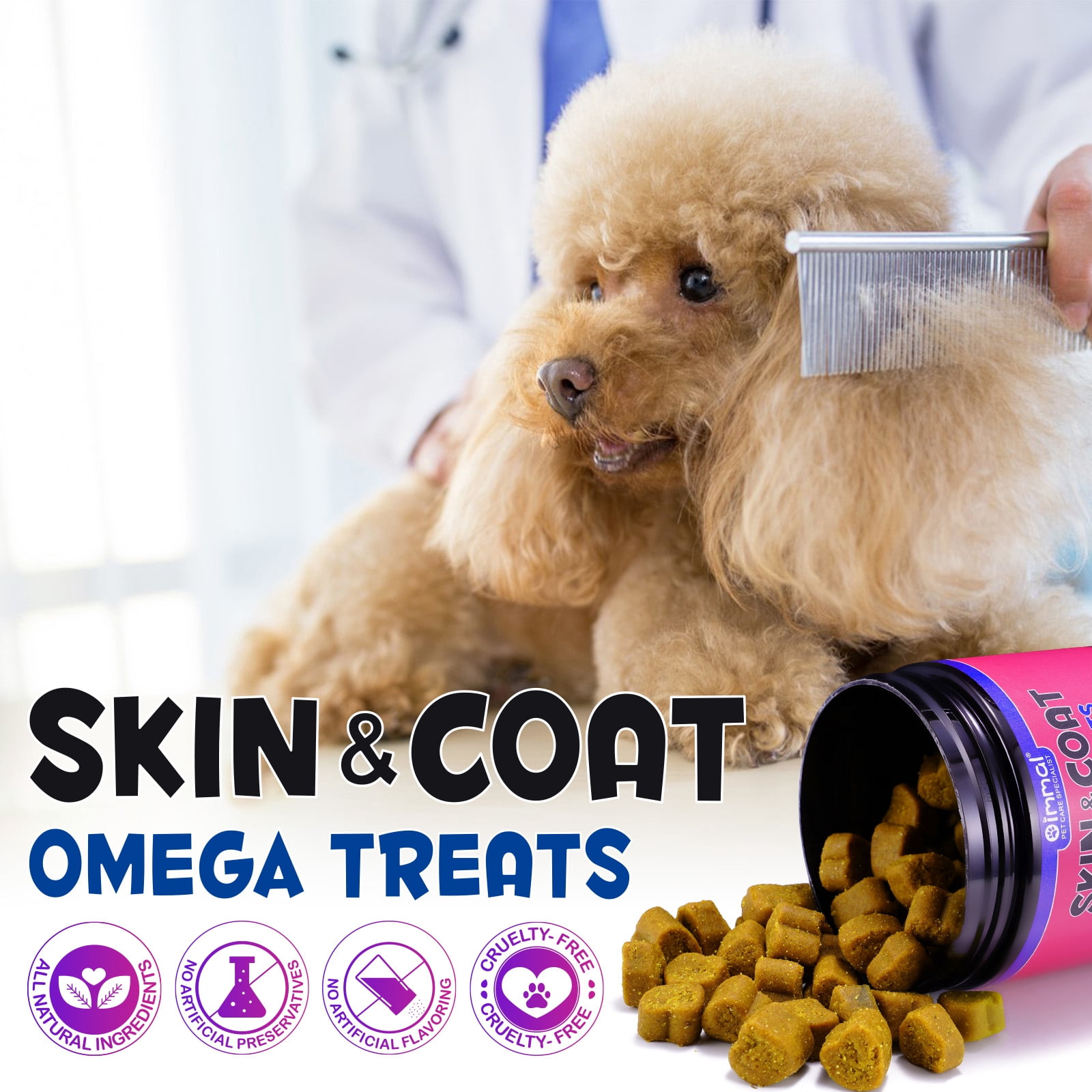 Oimmal Omega 3 Skin & Coat Chews for Dog, 300 Soft Chews with Salmon Oil & Vitamins, EPA&DHA Fatty Acids, Healthy Skin & Coat, Dry & Itchy Skin Relief + Allergy Support - Chicken Flavor