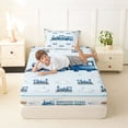 thumbnail image 4 of Castle Fairy Watercolor Train Twin Sheet Sets 3pcs for Teens, Stripe Cloud Art Bedding for Bedroom, Light Blue White, 4 of 6