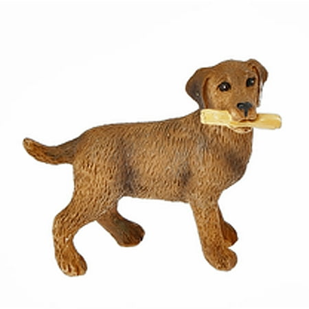 Stick Figure Dog - Brown Colored Miniature Dog Figure With Stick in Mouth - By Ganz