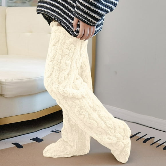 TINZ Winter Warm Socking Leg Cover Home Knee Socks Thick Woolen Pants Leg Warmers Fashion Soft Stretch Socking Compression Stockings Women 20-30 Tights Variety Knit Tights Women