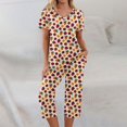 thumbnail image 4 of Womens Pajama Set 2026 Lounge Vintage Floral Printed Plus Size Short Sleeve and Capri Trousers Sets with Pockets, 4 of 7