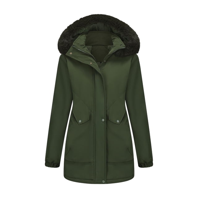 Women's Solid Mid Length Jacket With Large Collar And Warm Winter Coat,Size:M