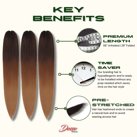 Dosso Beauty 3 Bundle Pack 28" Pre-Stretched Hypoallergenic Itch-Free Braiding Hair (1B/30/27)