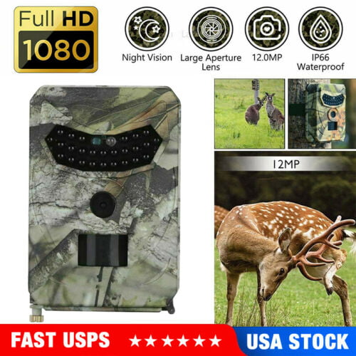 1080P Hunting Trail Camera Outdoor Wildlife 12MP Scouting Cam Night Vision IP56 