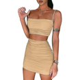 thumbnail image 1 of Womens 2 Piece Outfits Set Ruched Cami Crop Top Bodycon Skirt Mini Club Dress, 1 of 5
