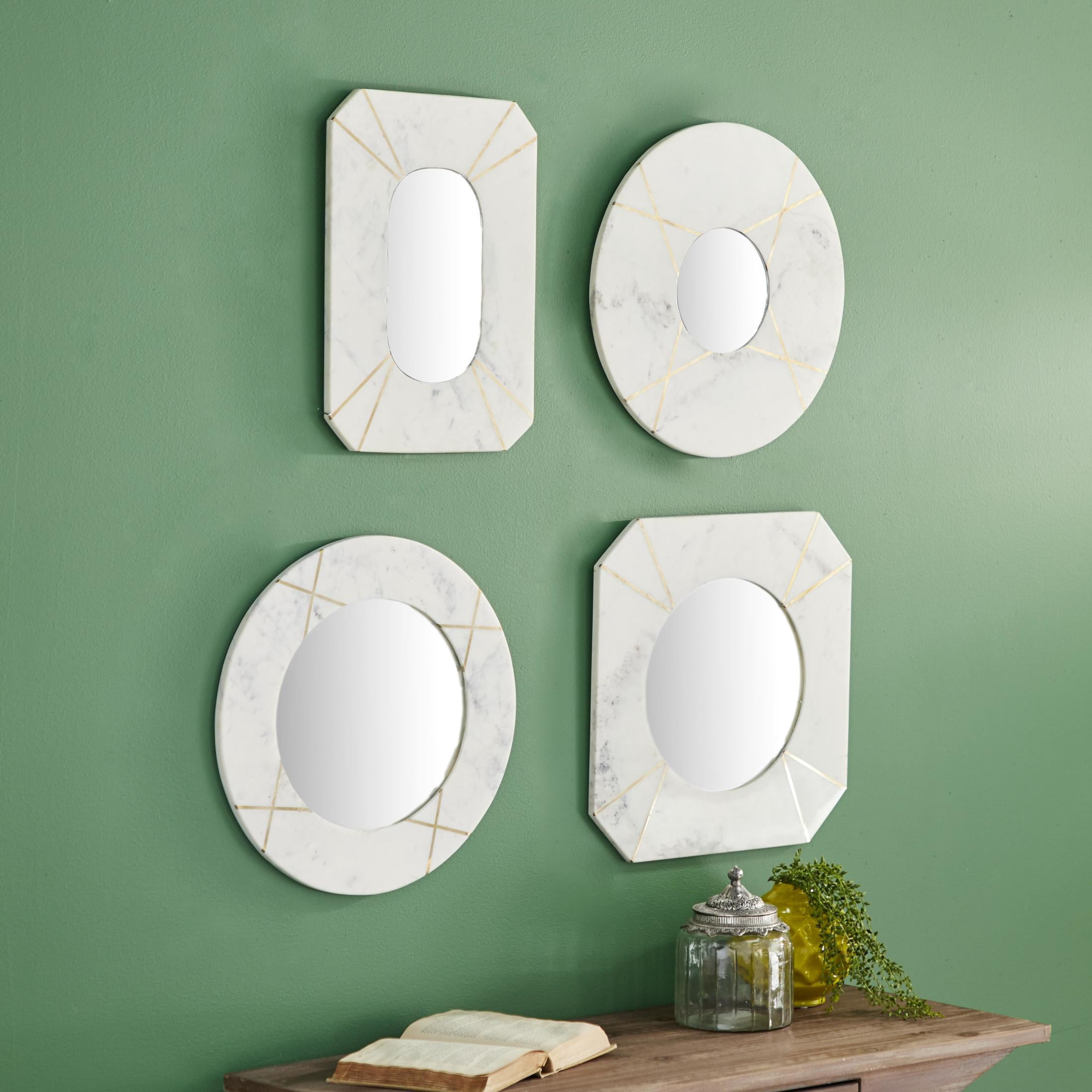 DecMode 16"H White Wall Mirror, Set of 4