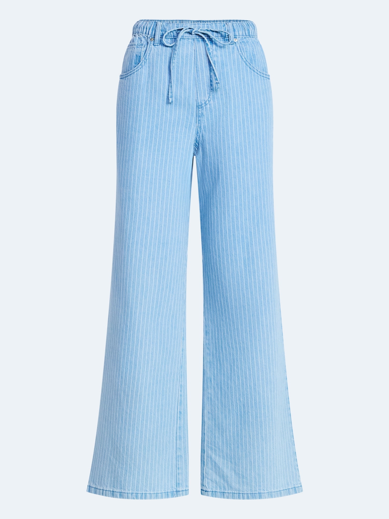 Free Assembly Women's and Women's Plus Striped Wide Leg Relaxed Jeans with Elastic Waist, Sizes XS-4X