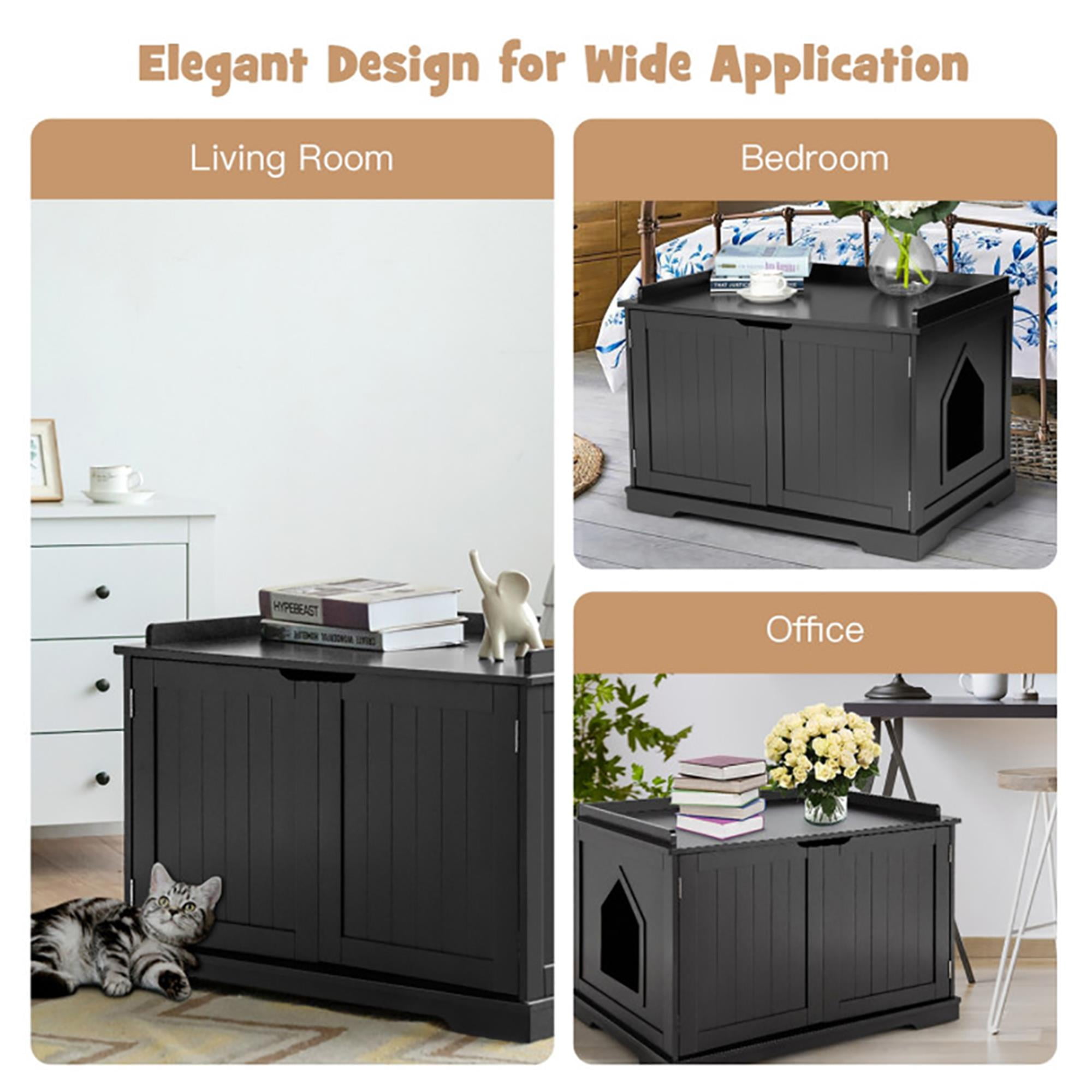 Kadyn 29" Cat Litter Box Furniture, Cat Washroom, Hidden Litter Box Cover, Dog Proof Cat Litter Boxes Enclosure, Cat House, Black
