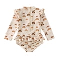 thumbnail image 3 of Hienoo Toddler Girl One-Piece Swimsuit Long Sleeve Ruffle Rash Guard Bathing Suit with Hat, 3 of 5